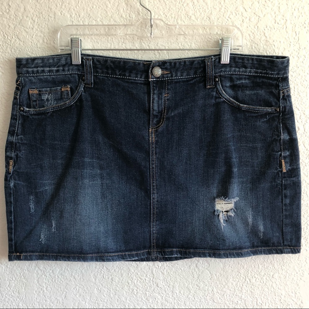 MAURICES Plus Size Distressed Denim Mini Skirt